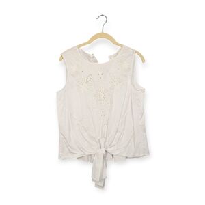 Copper Key White Eyelet Tie Front Sleeveless Top Size M
